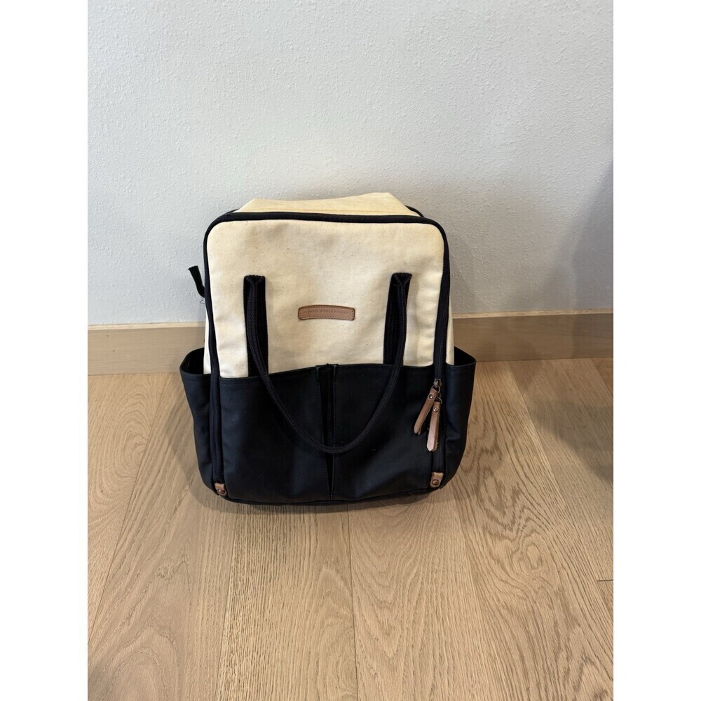 Petunia Pickle Bottom Boxy Backpack Canvas Cream Black  Baby Diaper Bag